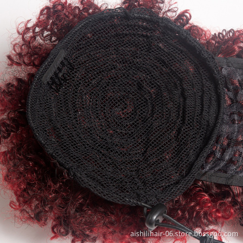 wholesale synthetic hair chignonPonytail With Bangs heat resistant afro kinky curly burgundy synthetic hair wigs for women